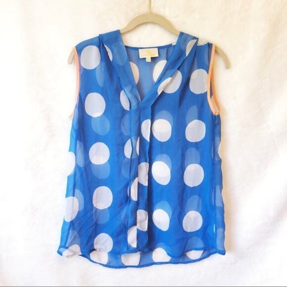 Collective Concepts Blue White Circle Sheer Top - Picture 1 of 6